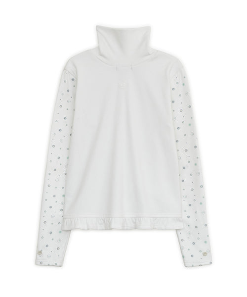 Flower button pola top (White)