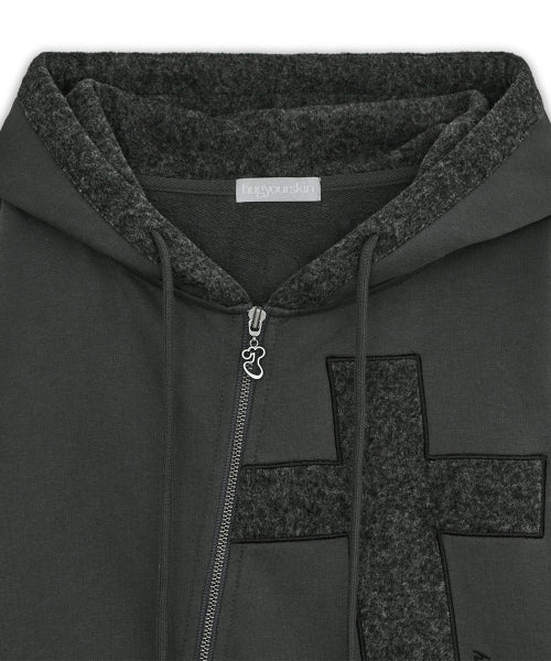 Cross patch hoodie zip-up (Charcoal)