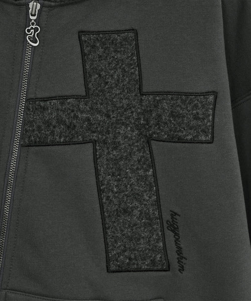 Cross patch hoodie zip-up (Charcoal)