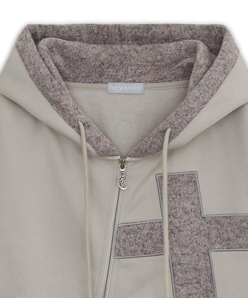 Cross patch hoodie zip-up (Oatmeal)
