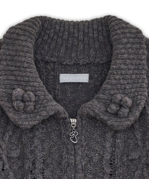 Popcorn knit zip-up (Charcoal)