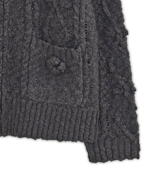 Popcorn knit zip-up (Charcoal)