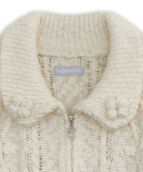 Popcorn knit zip-up (Butter)