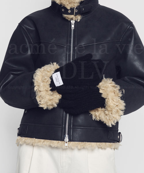 BASIC LOGO LABEL POINT KNIT GLOVES (3COLOR)