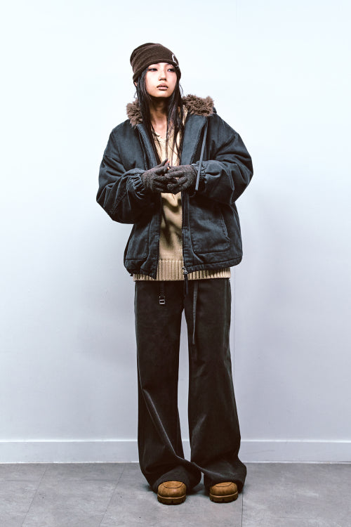 PEACH COTTON PADDED JUMPER IN CHARCOAL