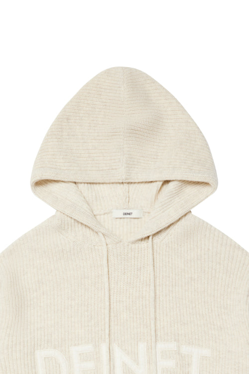 BASIC LOGO KNIT HOODIE IN OATMEAL