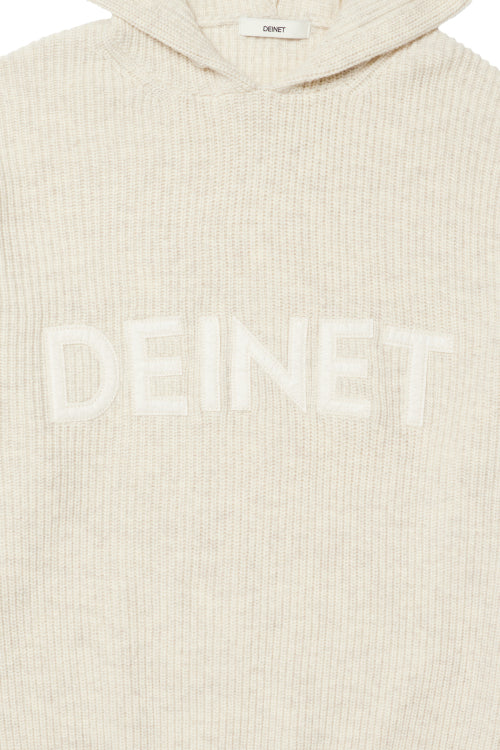 BASIC LOGO KNIT HOODIE IN OATMEAL