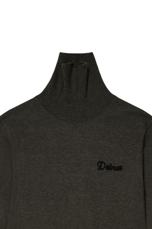 TURTLENECK SLIM KNIT TOP IN CHARCOAL