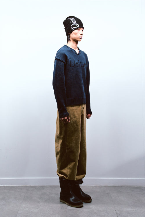 PEACH COTTON CURVED PANTS IN BEIGE