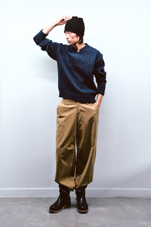 PEACH COTTON CURVED PANTS IN BEIGE