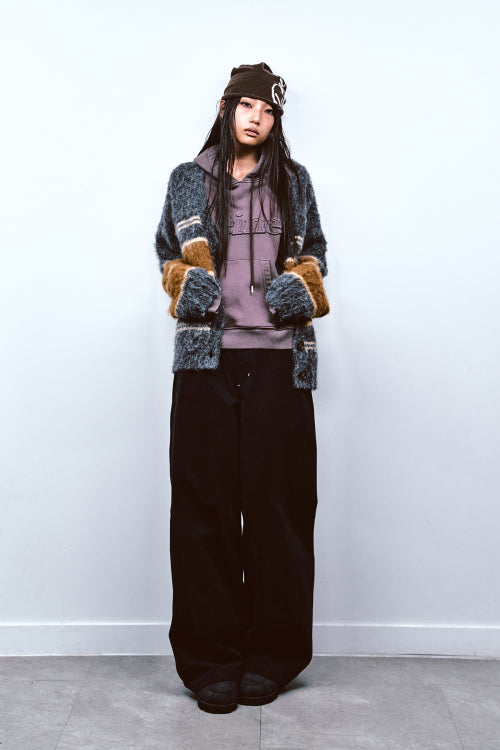 PEACH COTTON CURVED PANTS IN BLACK