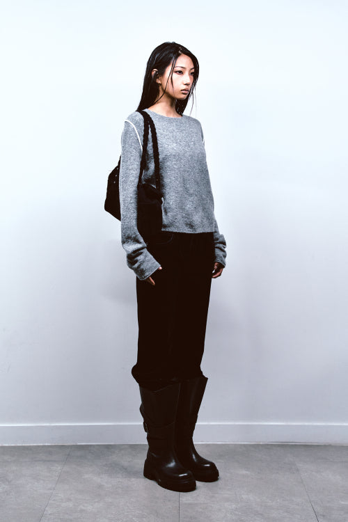 VELVET WASHED BOOT CUT DENIM PANTS IN BLACK