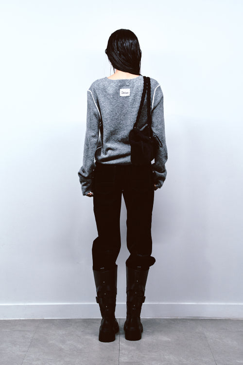 VELVET WASHED BOOT CUT DENIM PANTS IN BLACK