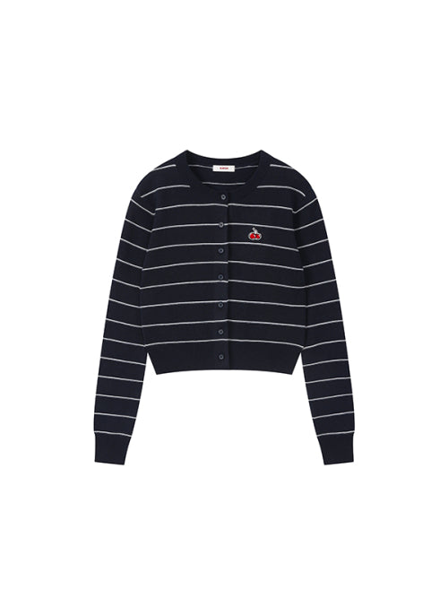 Small Cherry Stripe Crop Cardigan [Navy]