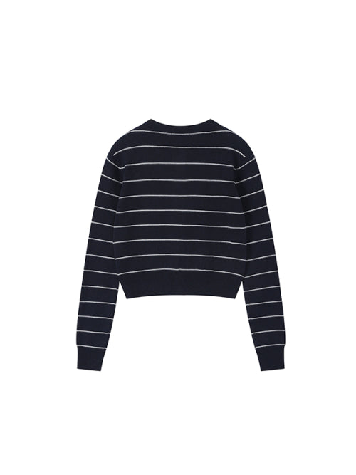 Small Cherry Stripe Crop Cardigan [Navy]