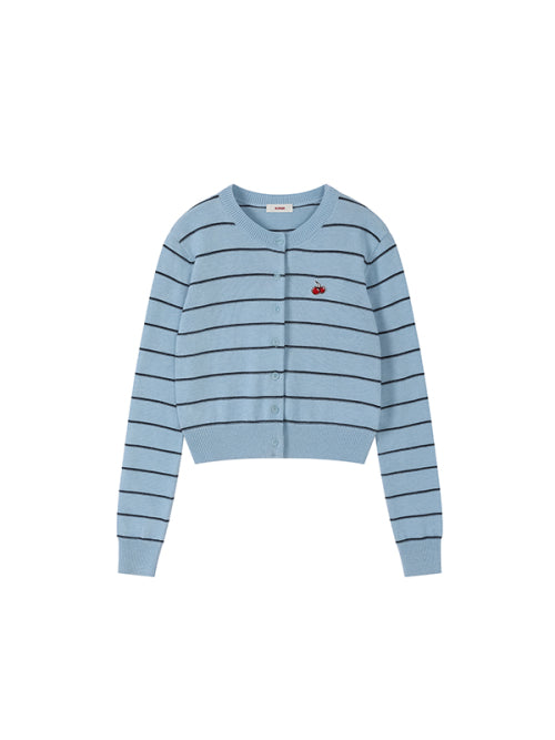 Small Cherry Stripe Crop Cardigan [Sky]