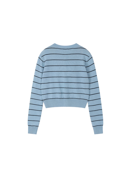 Small Cherry Stripe Crop Cardigan [Sky]