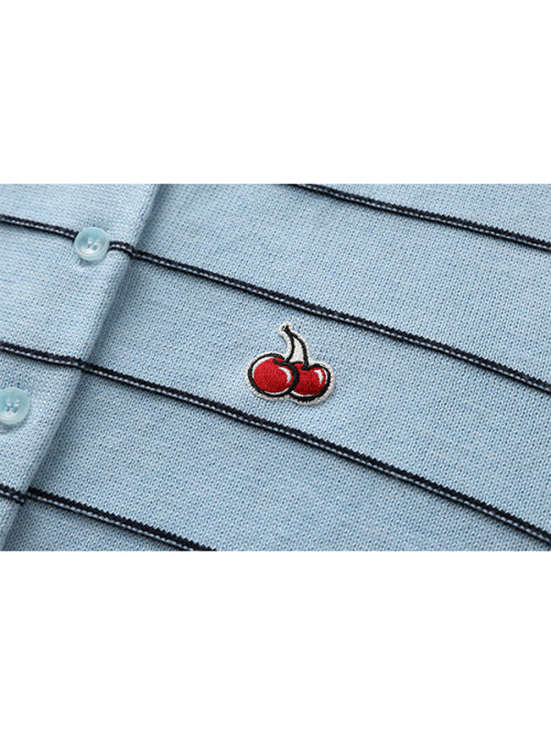 Small Cherry Stripe Crop Cardigan [Sky]