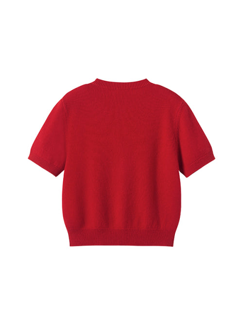Small Cherry Short Sleeve Knit Cardigan [Red]