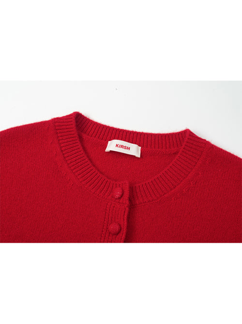 Small Cherry Short Sleeve Knit Cardigan [Red]