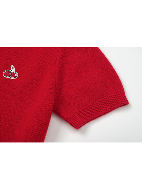 Small Cherry Short Sleeve Knit Cardigan [Red]