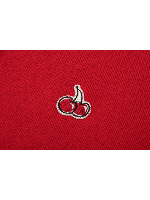 Small Cherry Short Sleeve Knit Cardigan [Red]