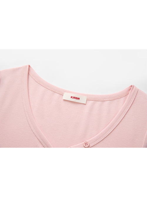 Small Cherry Layered V-Neck Long Sleeves [Pink]