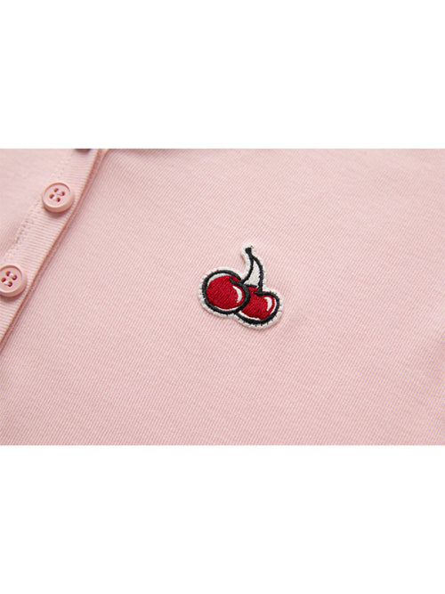 Small Cherry Layered V-Neck Long Sleeves [Pink]