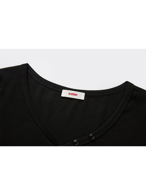 Small Cherry Layered V-Neck Long Sleeves [Black]