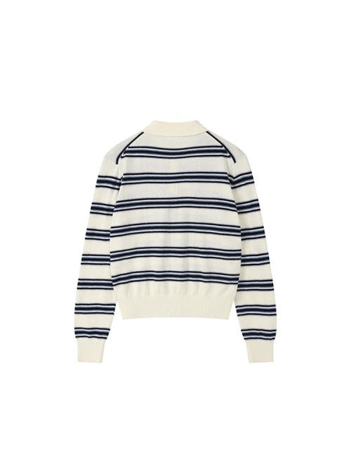Stripe collar knit top [Ivory]