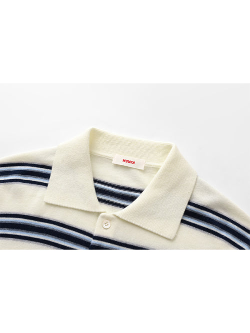 Stripe collar knit top [Ivory]