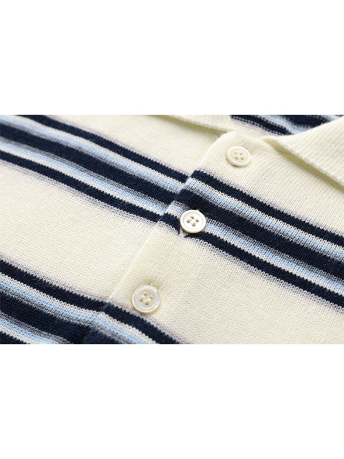Stripe collar knit top [Ivory]