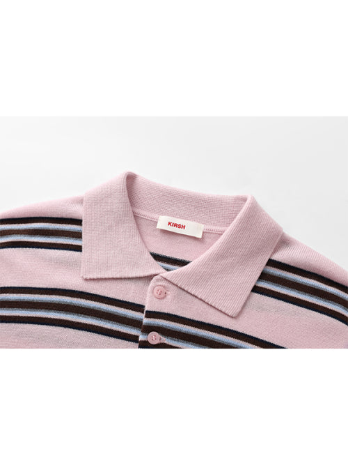 Stripe collar knit top [Pink]