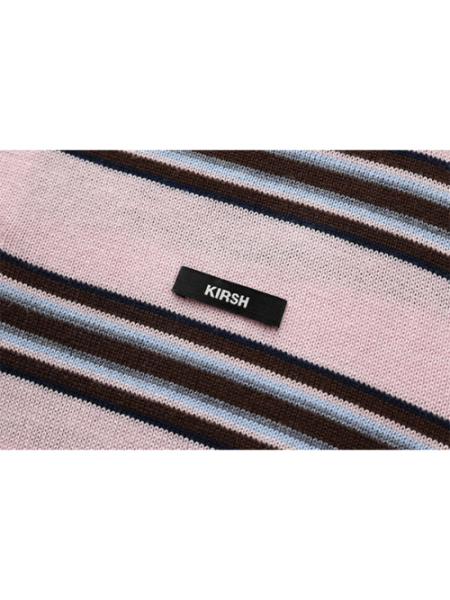 Stripe collar knit top [Pink]
