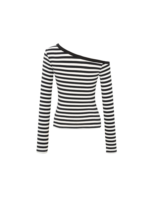 Small Cherry One Shoulder Stripe Long Sleeve [Black]