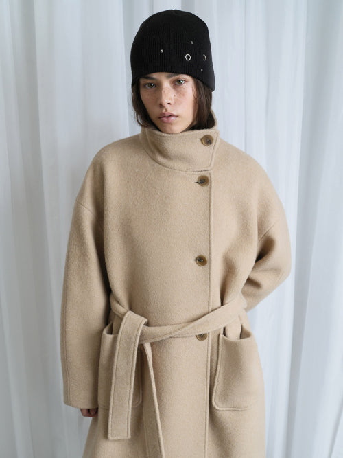 High-neck Belted Maxi Coat VW5WH045_2color