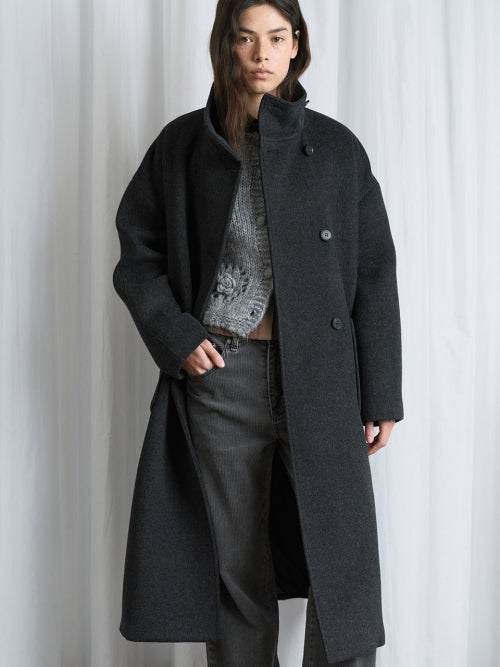 High-neck Belted Maxi Coat VW5WH045_2color