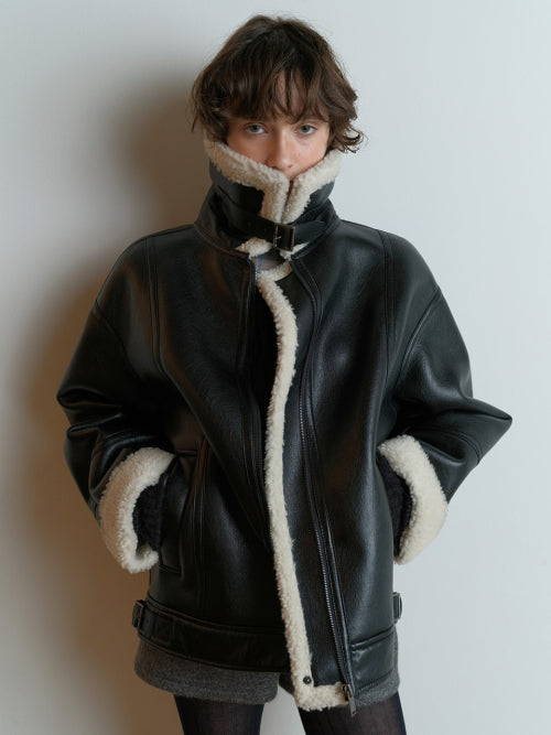 Shearling Mustang Jacket in Black VM5WM015-10