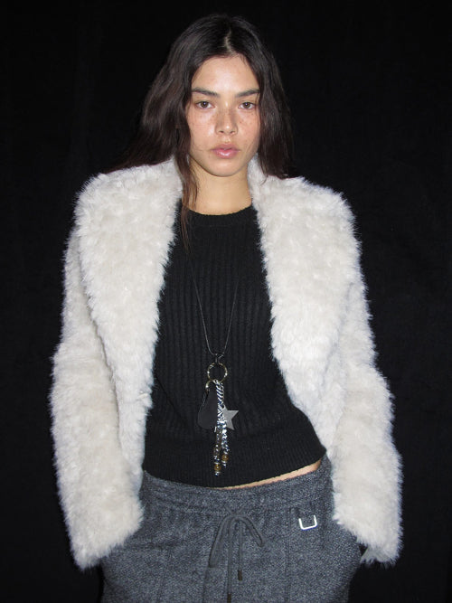 Wide-Collar Fur Jacket in Ivory VF5WJ102-03
