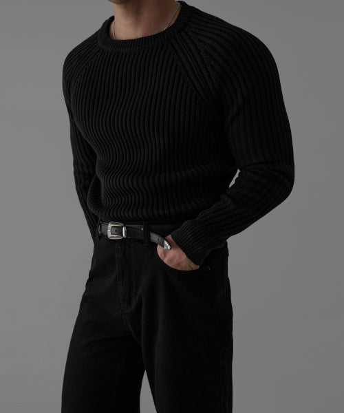 RIBBED RAGLAN MUSCLE KNIT [BLACK]