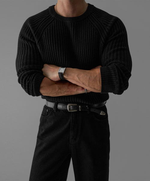 RIBBED RAGLAN MUSCLE KNIT [BLACK]
