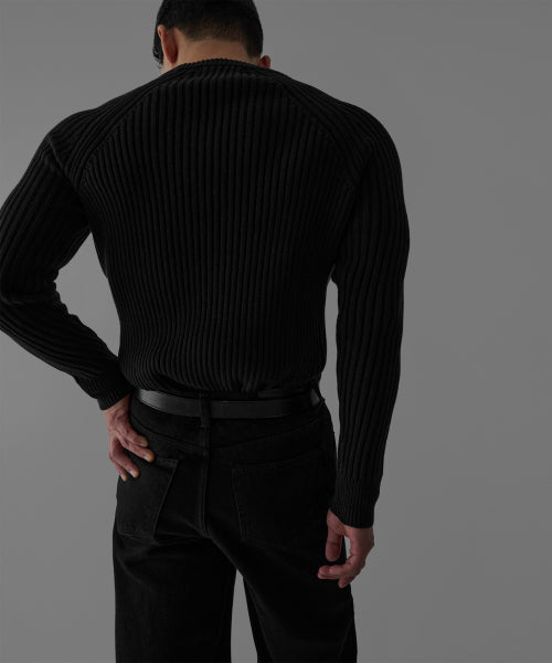 RIBBED RAGLAN MUSCLE KNIT [BLACK]