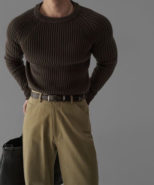 RIBBED RAGLAN MUSCLE KNIT [BROWN]