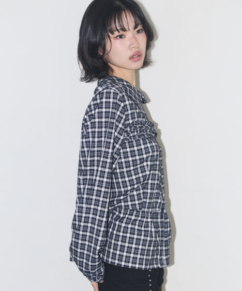 RUFFLE ROUND SHIRT CHECK CREAM