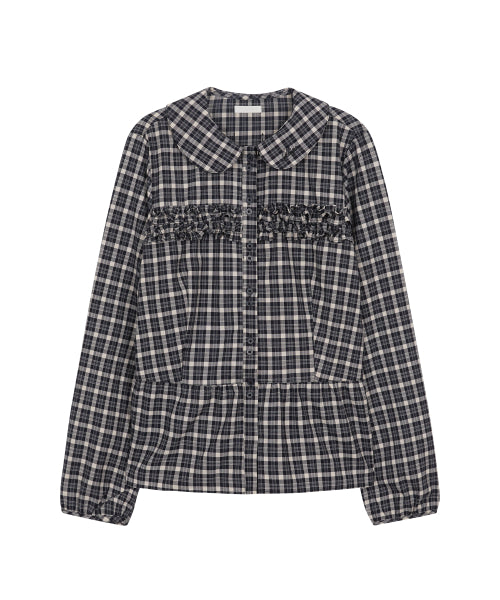 RUFFLE ROUND SHIRT CHECK CREAM