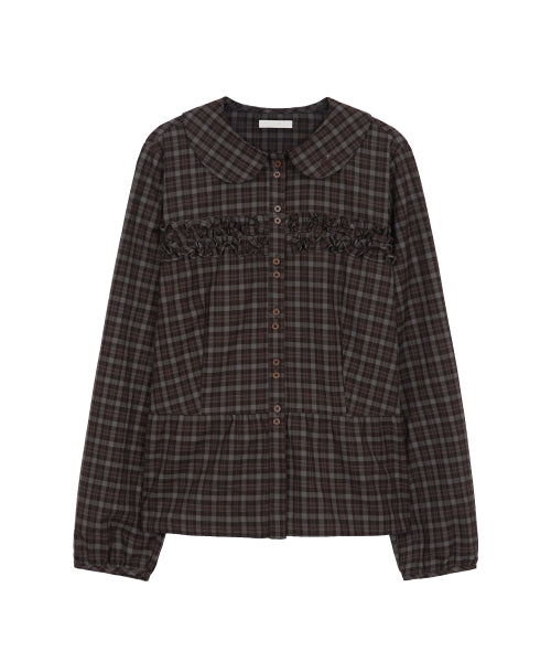 RUFFLE ROUND SHIRT CHECK BURGUNDY
