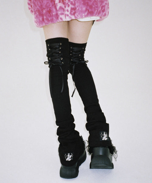 Gothic Lace-Up Leg Warmer - BLACK