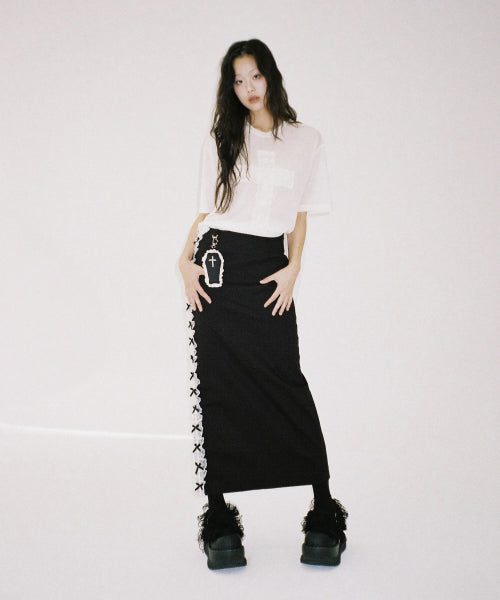 White Lace Maxi Skirt - BLACK