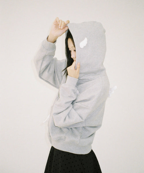 Angel Wing Zip-Up Hoodie - GREY