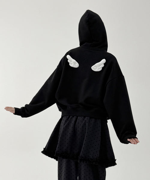 Angel Wing Zip-Up Hoodie - BLACK